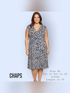 Chaps Navy & White Polka Dot V-Neck Dress Size XL